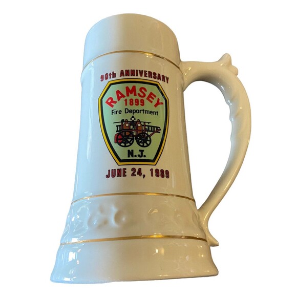 Huge Ramsey NJ Fire Department 90th Anniversary Beer Stein Mug 1989 MINT - Picture 1 of 7